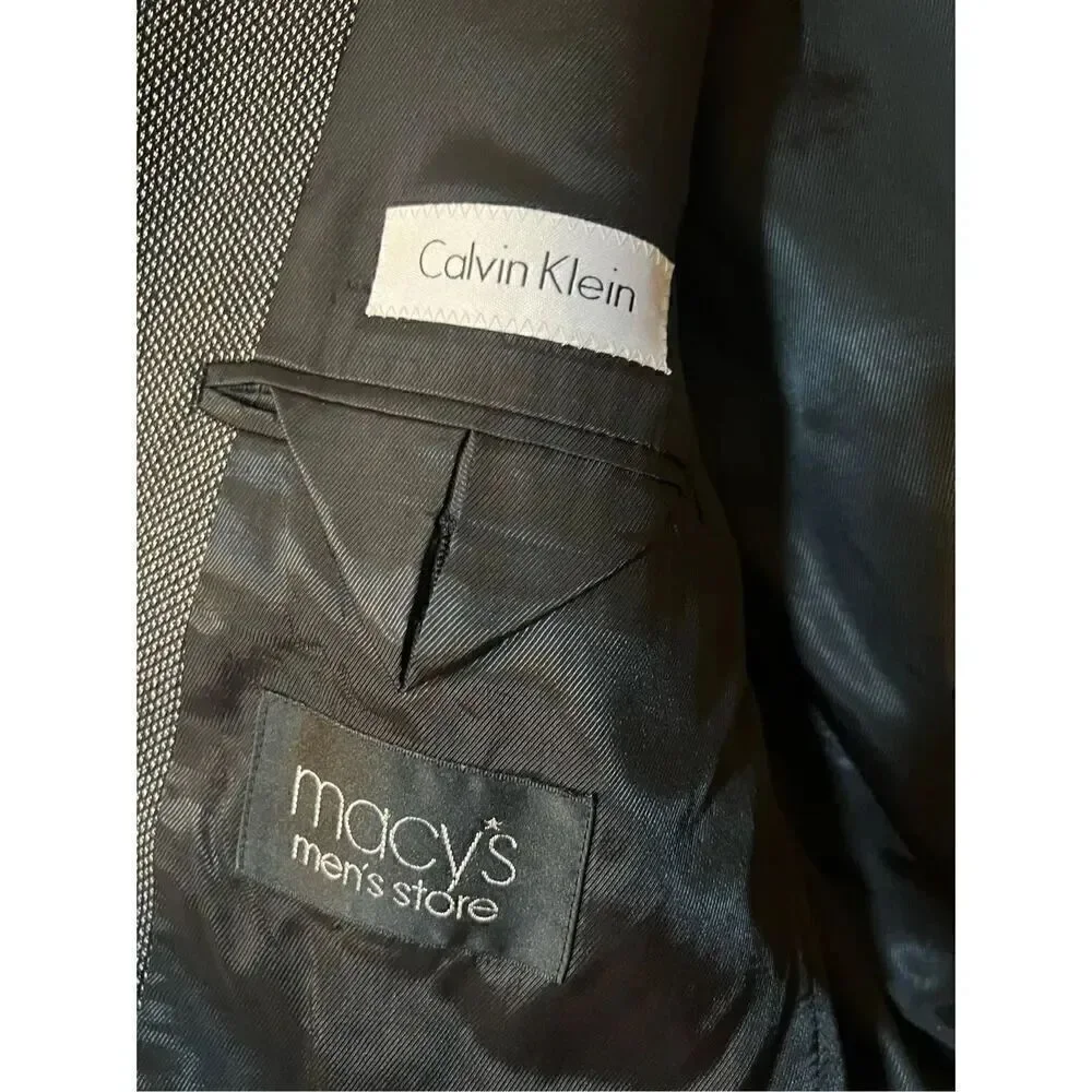 Calvin Klein Men’s Size 40L Sport Coat Grey Blazer Suit Jacker Three Button